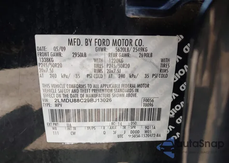 2009 Lincoln Mkx z USA, uszkodzony, nr VIN 2LMDU88C29BJ13026